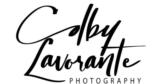 Black and white logo for Colby Lavorante Photography on a white background